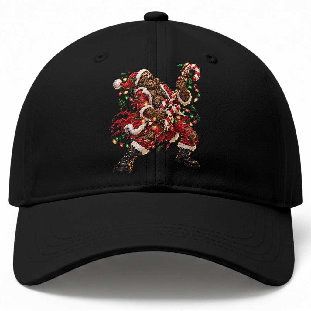 Funny Christmas Bigfoot Santa Baseball Cap Rocker Guitarist Rock Music Lover Gift