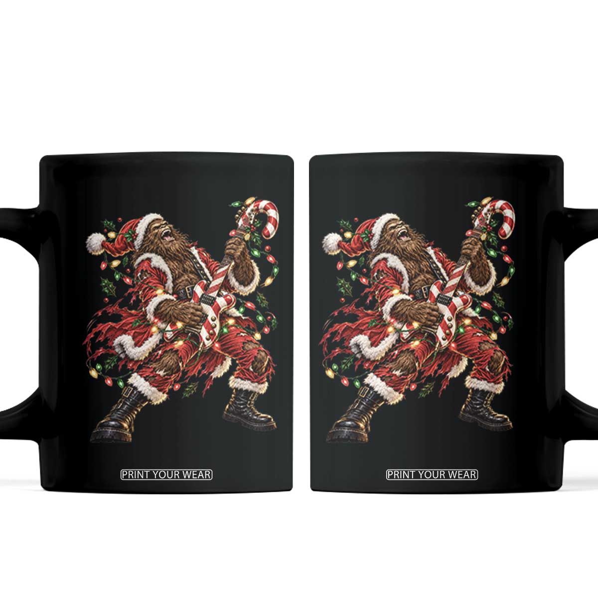 Funny Christmas Bigfoot Santa Coffee Mug Rocker Guitarist Rock Music Lover Gift