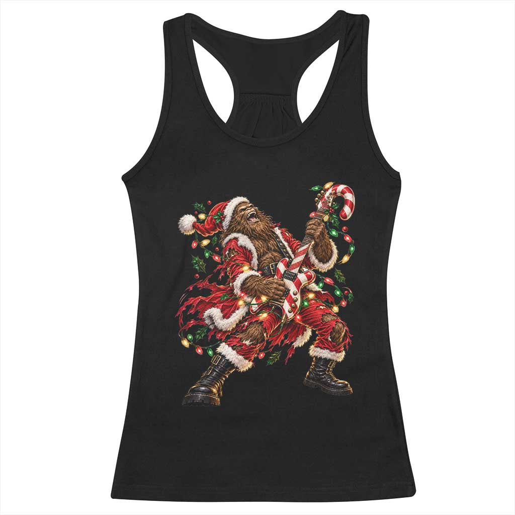 Funny Christmas Bigfoot Santa Racerback Tank Top Rocker Guitarist Rock Music Lover Gift