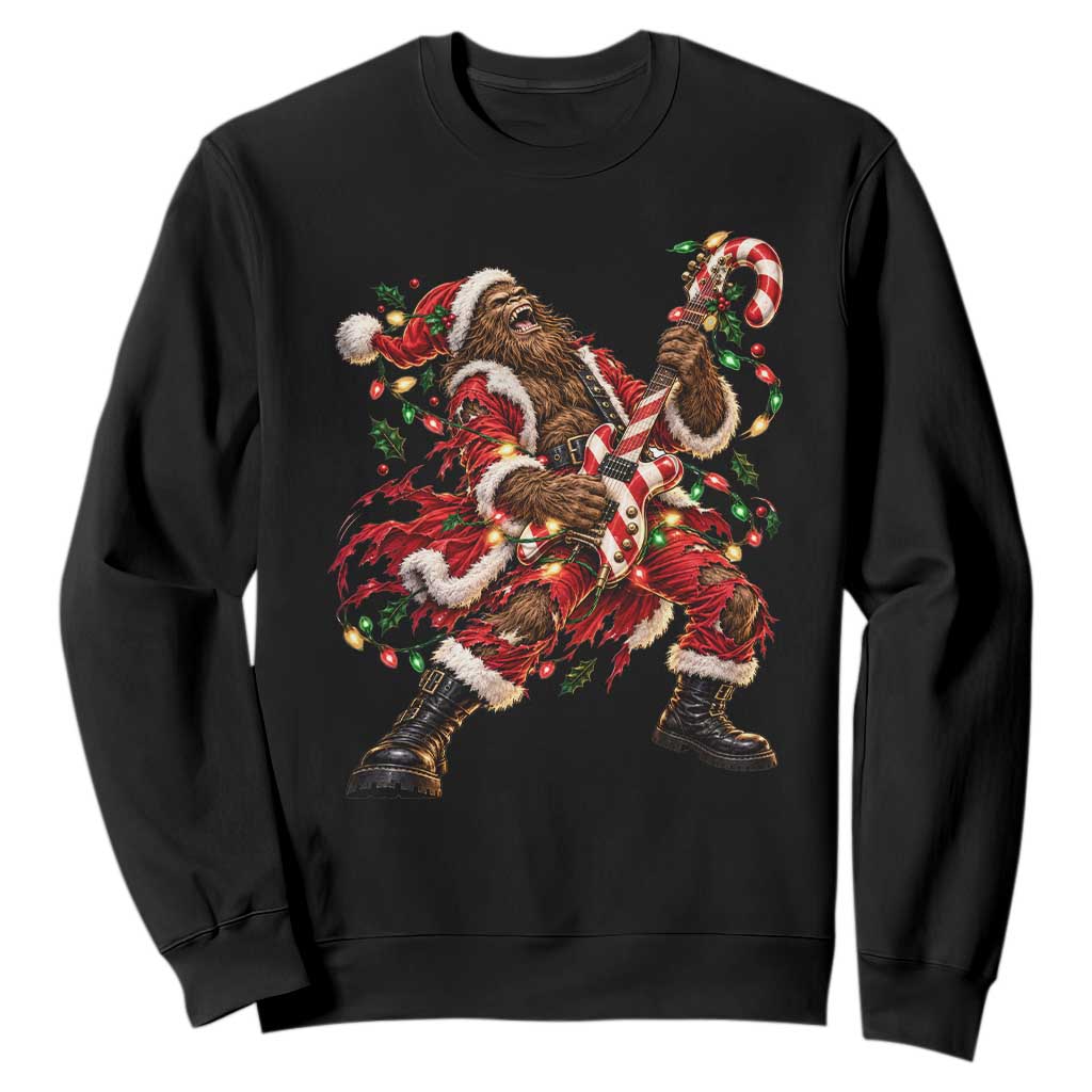 Funny Christmas Bigfoot Santa Sweatshirt Rocker Guitarist Rock Music Lover Gift