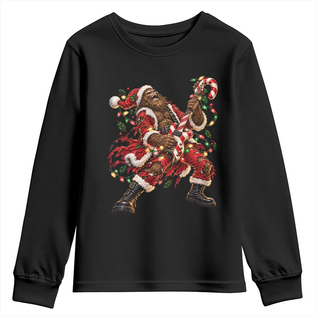 Funny Christmas Bigfoot Santa Youth Sweatshirt Rocker Guitarist Rock Music Lover Gift