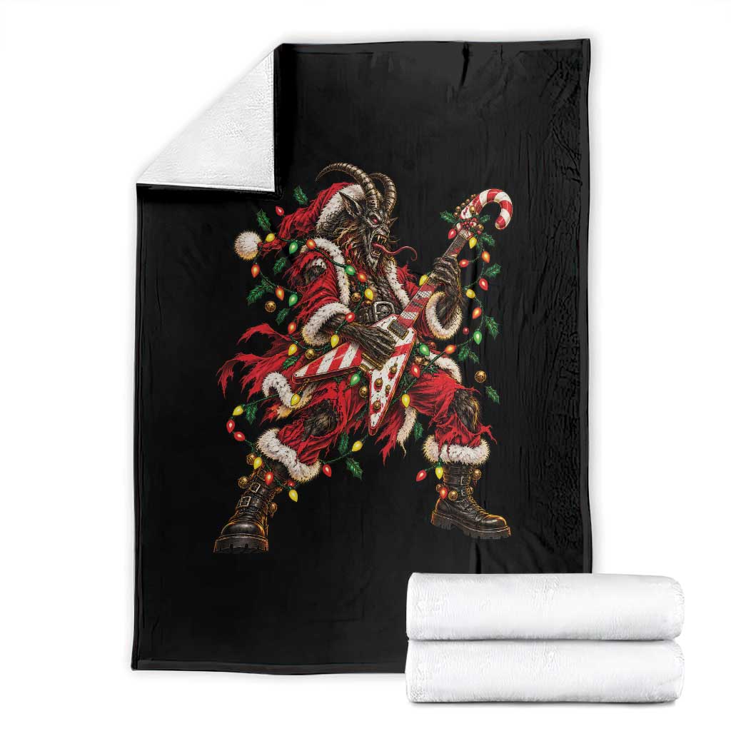 Funny Christmas Krampus Throw Blanket Rocker Guitarist Rock Music Lover Gift