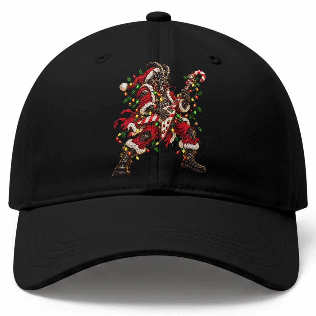 Funny Christmas Krampus Baseball Cap Rocker Guitarist Rock Music Lover Gift