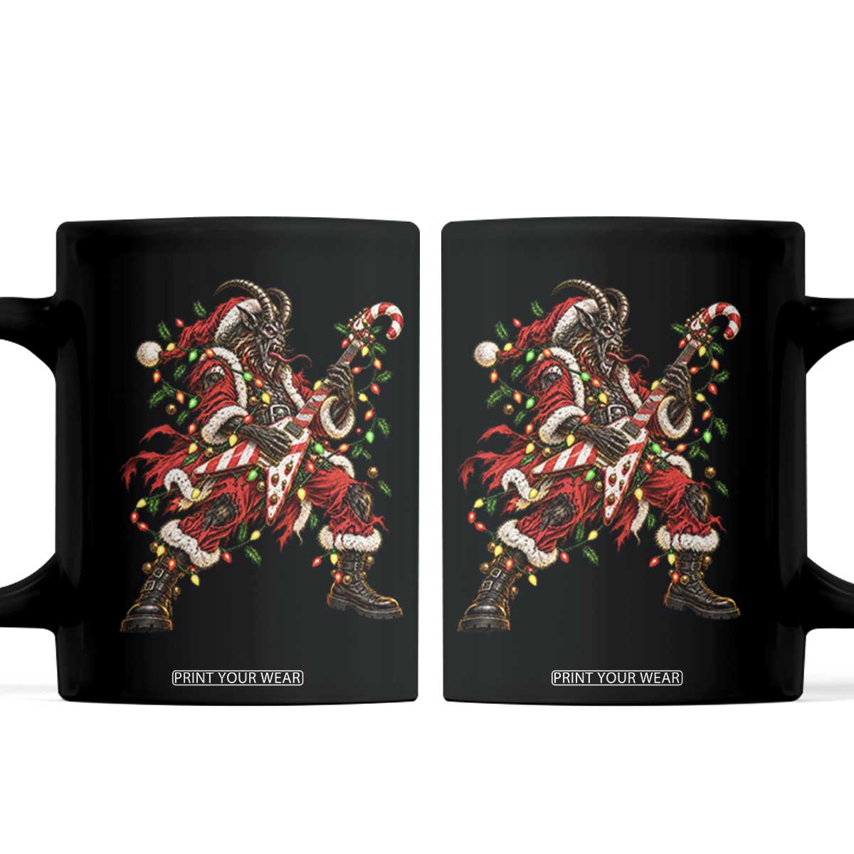 Funny Christmas Krampus Coffee Mug Rocker Guitarist Rock Music Lover Gift
