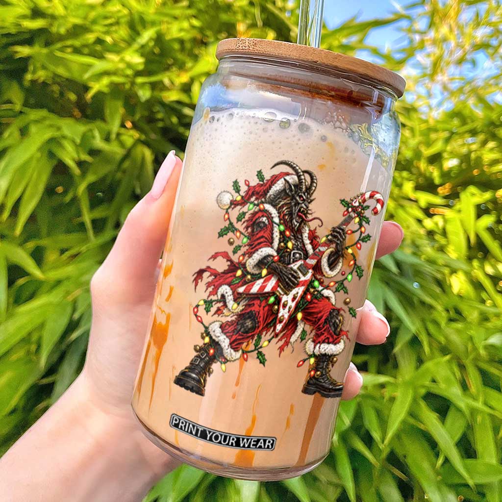 Funny Christmas Krampus Glass Can Rocker Guitarist Rock Music Lover Gift