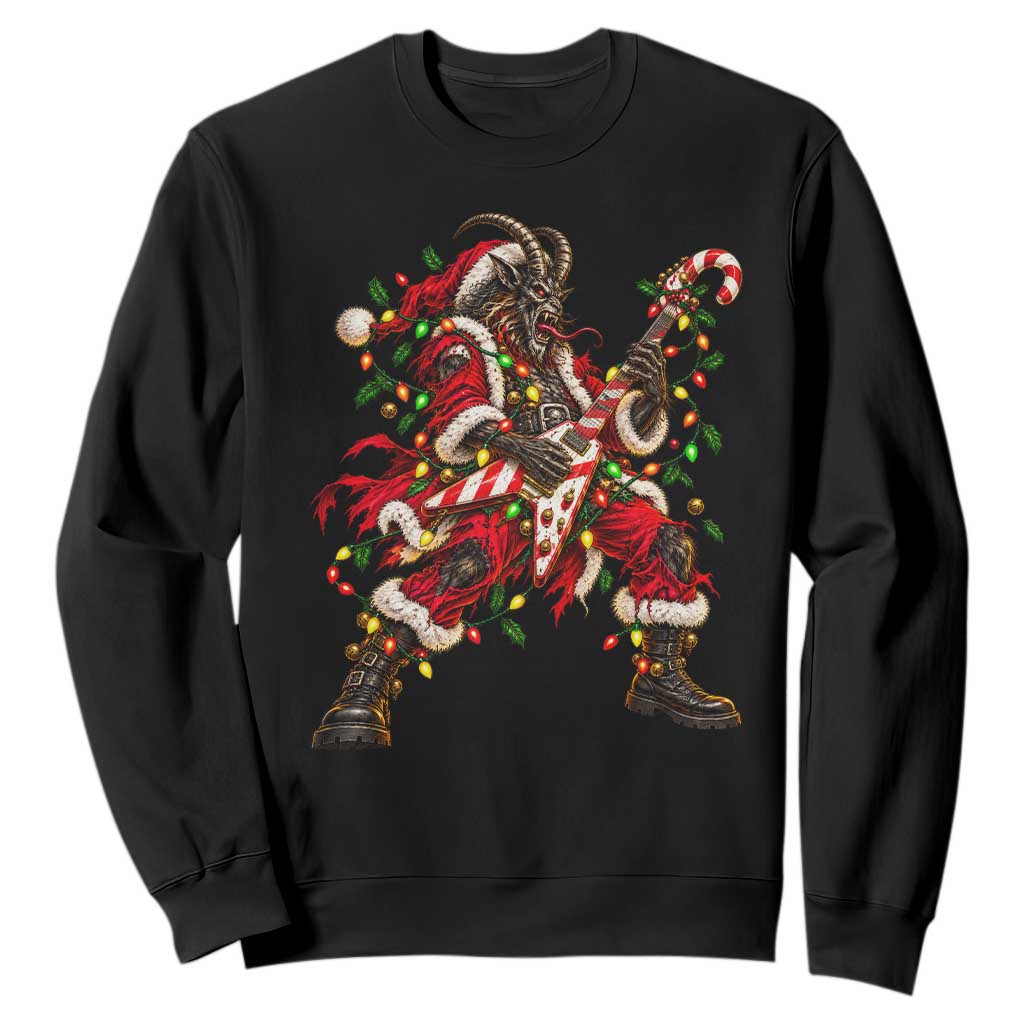 Funny Christmas Krampus Sweatshirt Rocker Guitarist Rock Music Lover Gift