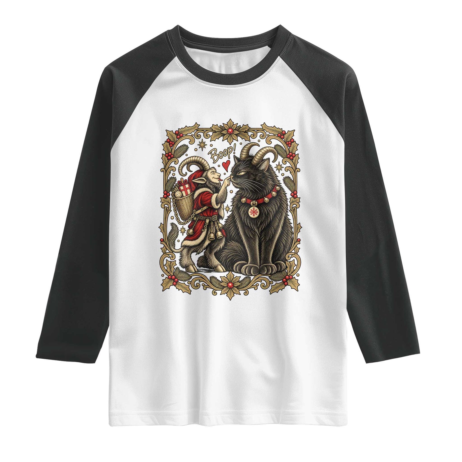 Christmas Boop Yule Cat Krampus Raglan Shirt Gothic Folklore Vintage Holiday Gift