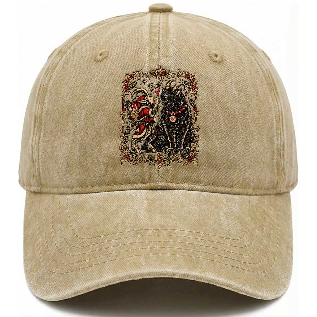 Christmas Boop Yule Cat Krampus Washed Cotton Baseball Cap Gothic Folklore Vintage Holiday Gift