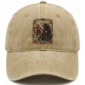 Christmas Boop Yule Cat Krampus Washed Cotton Baseball Cap Gothic Folklore Vintage Holiday Gift
