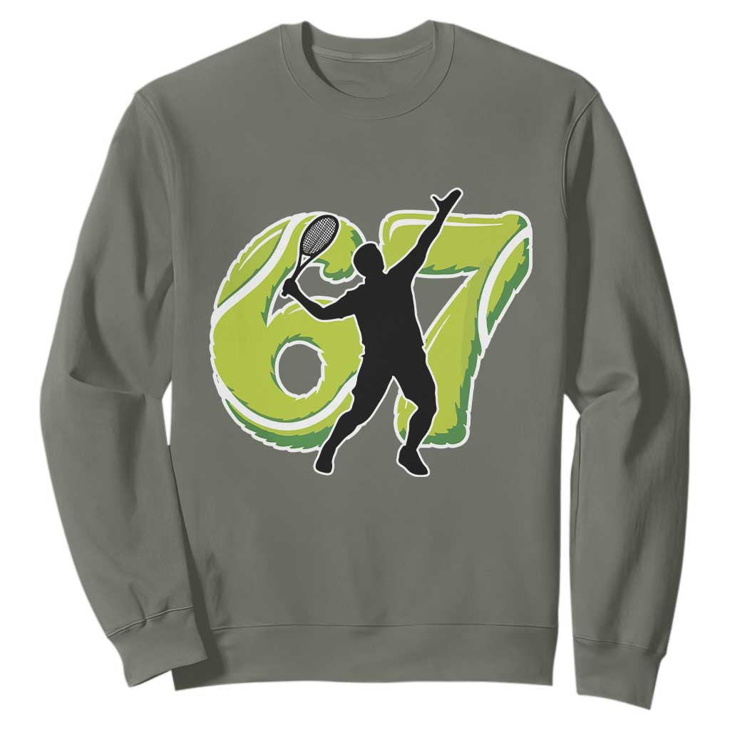 Funny Gen Z Alpha Gift Sweatshirt Six Seven Meme Tennis Lover TS12 Military Green Print Your Wear