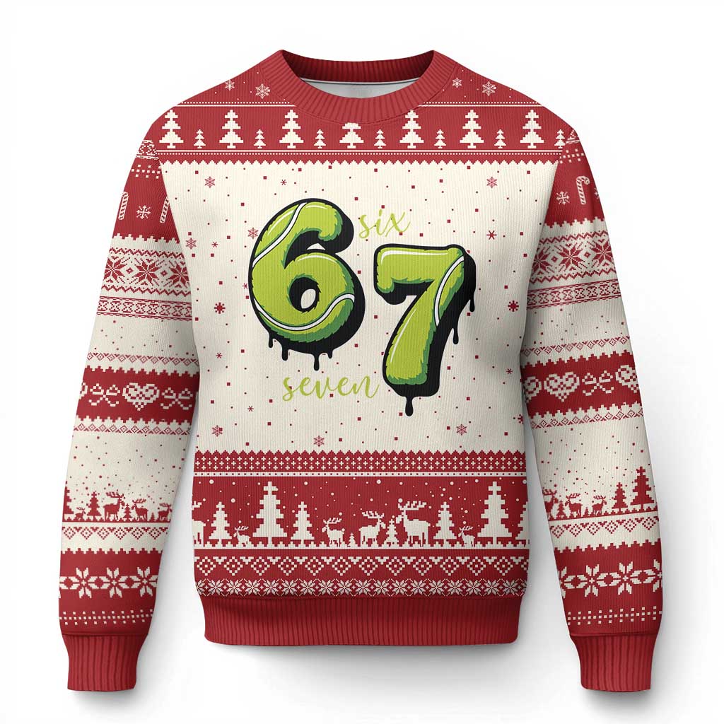 Six Seven Meme Tennis Lover Ugly Christmas Sweater Gen Alpha Slang Gift TS12 Beige Red Print Your Wear