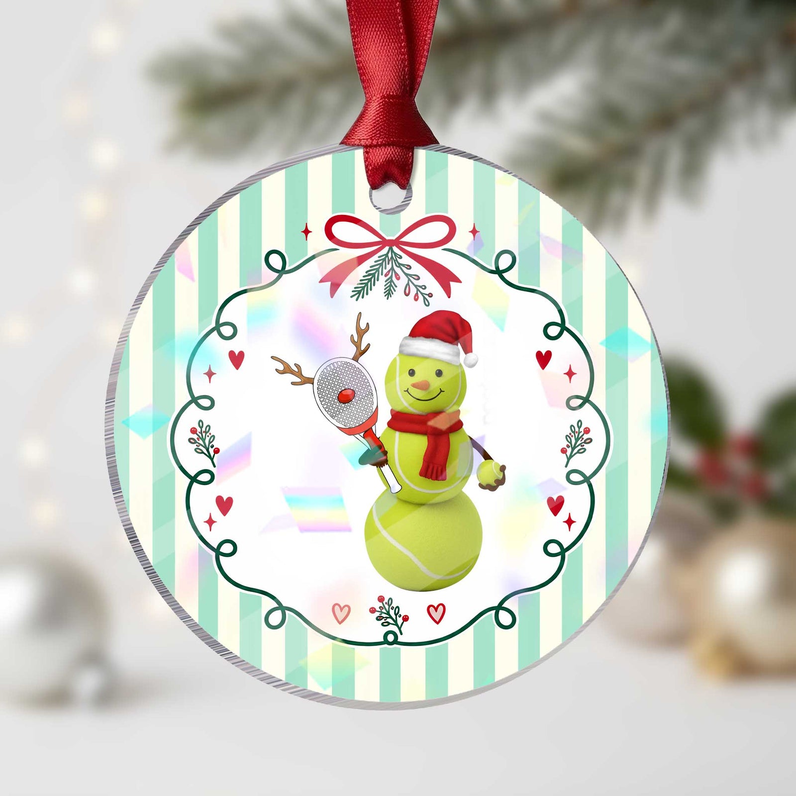 Funny Christmas Tennis Snowman Holographic Acrylic Ornament Tennis Lover Gift