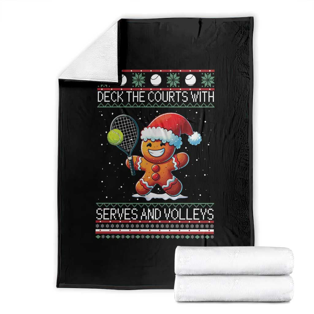 Funny Tennis Ugly Christmas Gingerbread Player Gift Throw Blanket Deck The Courts With Serves And Volleys TS12 Black Print Your Wear