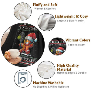 Funny Tennis Ugly Christmas Gingerbread Player Gift Throw Blanket Deck The Courts With Serves And Volleys TS12 Print Your Wear