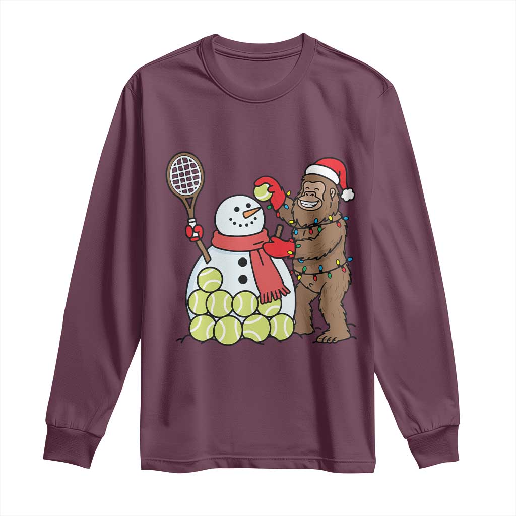 Funny Squatch Christmas Tennis Gift Long Sleeve Shirt Bigfoot Player Enthusiast TS12 Maroon Print Your Wear