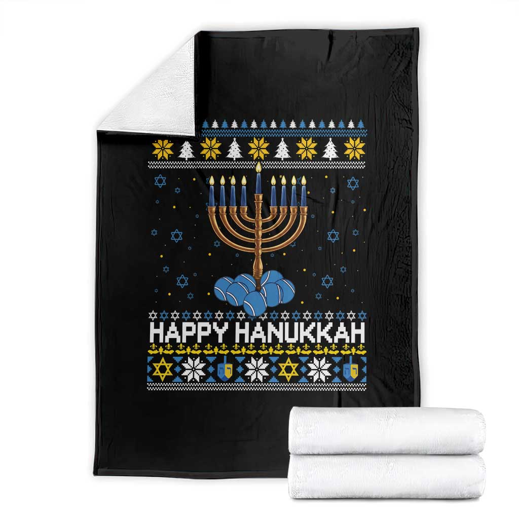 Funny Happy Hanukkah Ugly Sweater Tennis Lover Gift Throw Blanket TS12 Black Print Your Wear