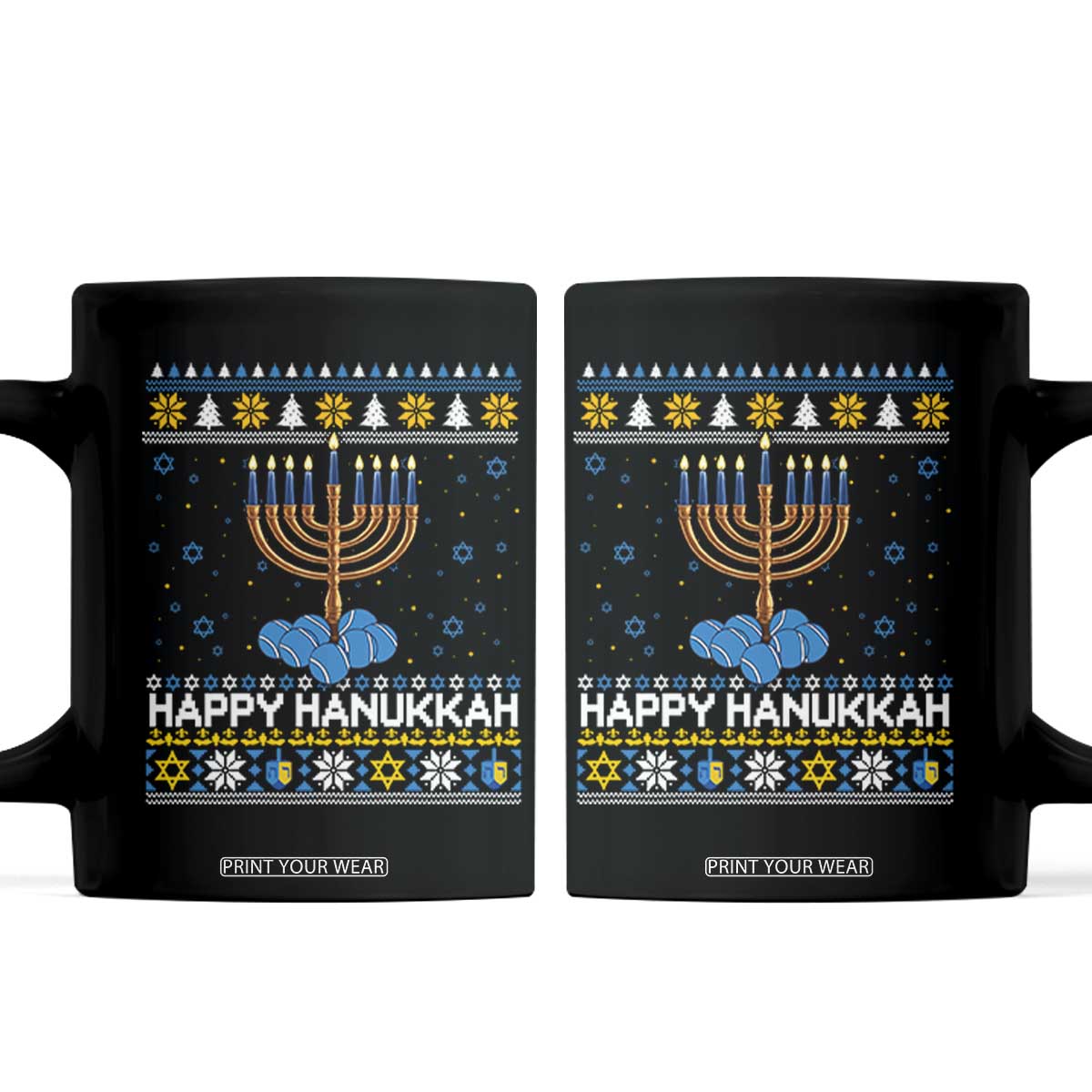 Funny Happy Hanukkah Ugly Sweater Tennis Lover Gift Coffee Mug TS12 Black Print Your Wear