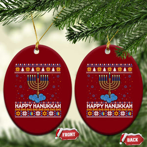 Funny Happy Hanukkah Ugly Sweater Tennis Lover Gift Ceramic Ornament TS12 Print Your Wear