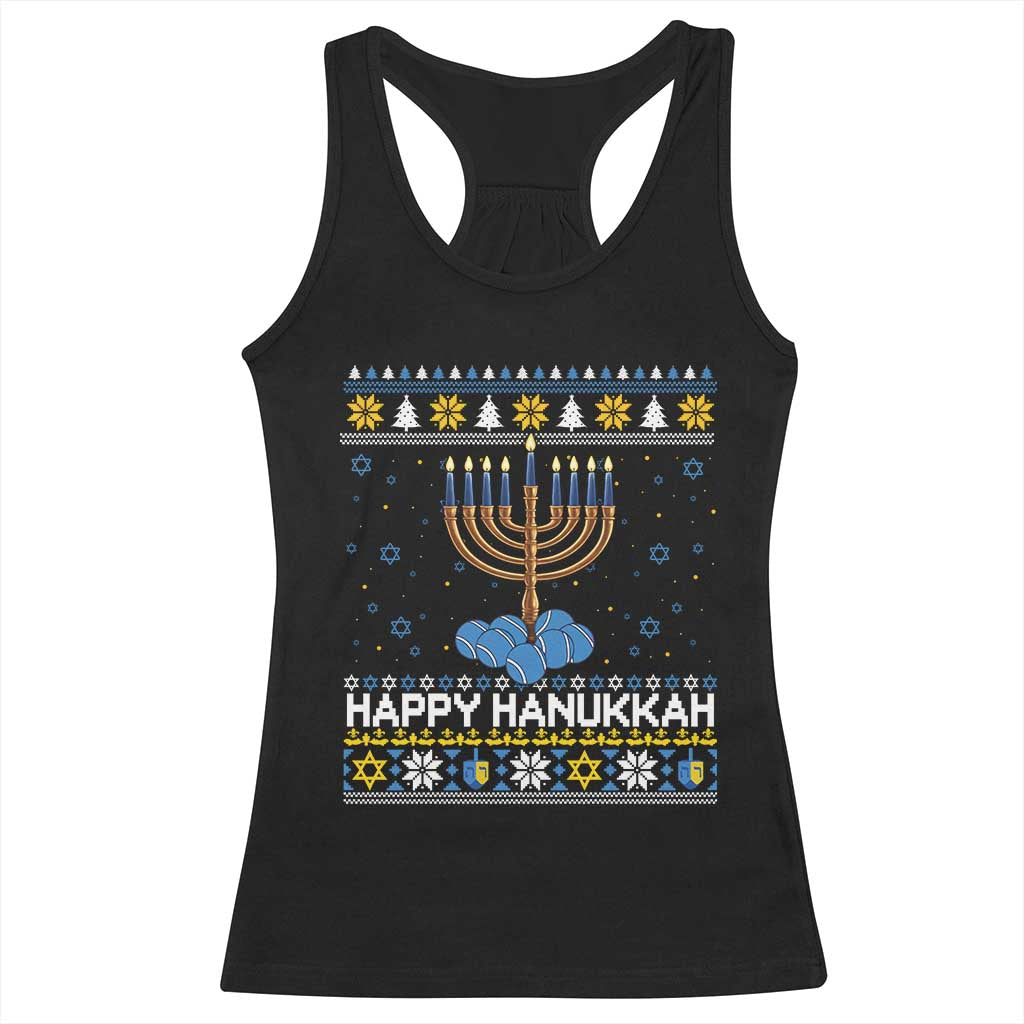 Funny Happy Hanukkah Ugly Sweater Tennis Lover Gift Racerback Tank Top TS12 Black Print Your Wear