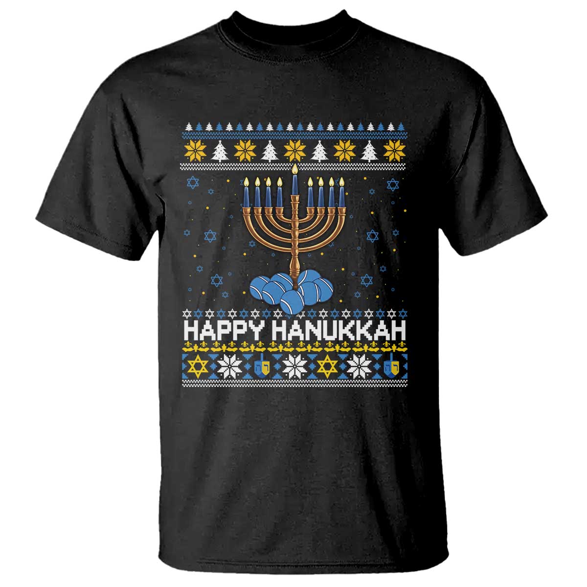 Funny Happy Hanukkah Ugly Sweater Tennis Lover Gift T Shirt TS12 Black Print Your Wear