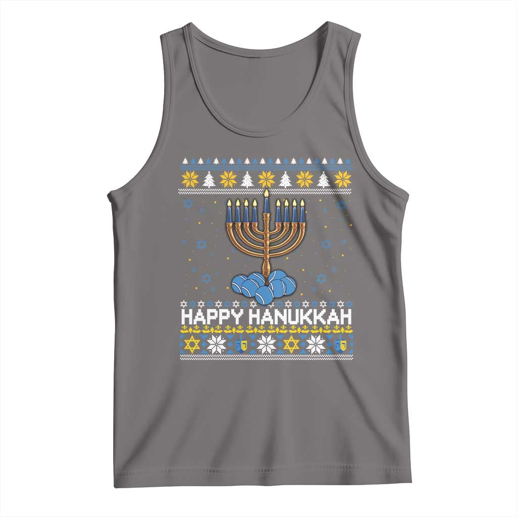 Funny Happy Hanukkah Ugly Sweater Tennis Lover Gift Tank Top TS12 Deep Heather Print Your Wear