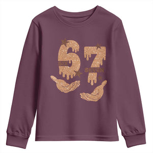 Funny Six Seven Meme Youth Sweatshirt Melanin Black History Month Gift TS12 Maroon Print Your Wear