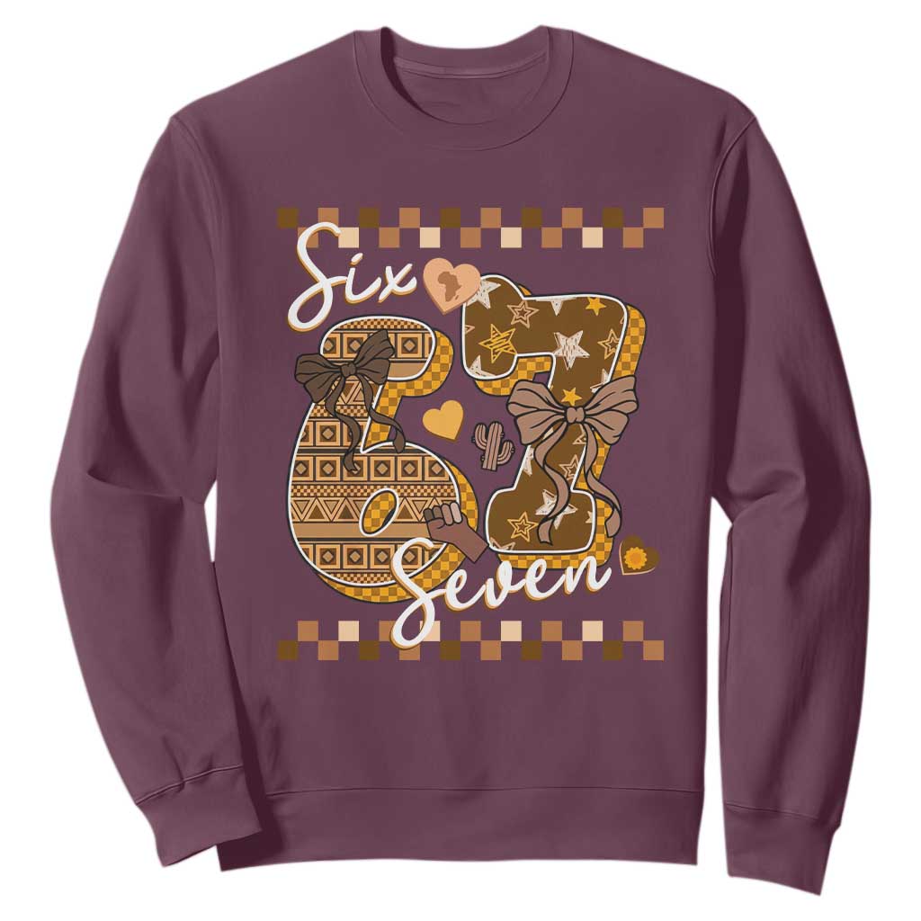 Funny African American Melanin Gift Sweatshirt Six Seven Meme TS12 Maroon Print Your Wear