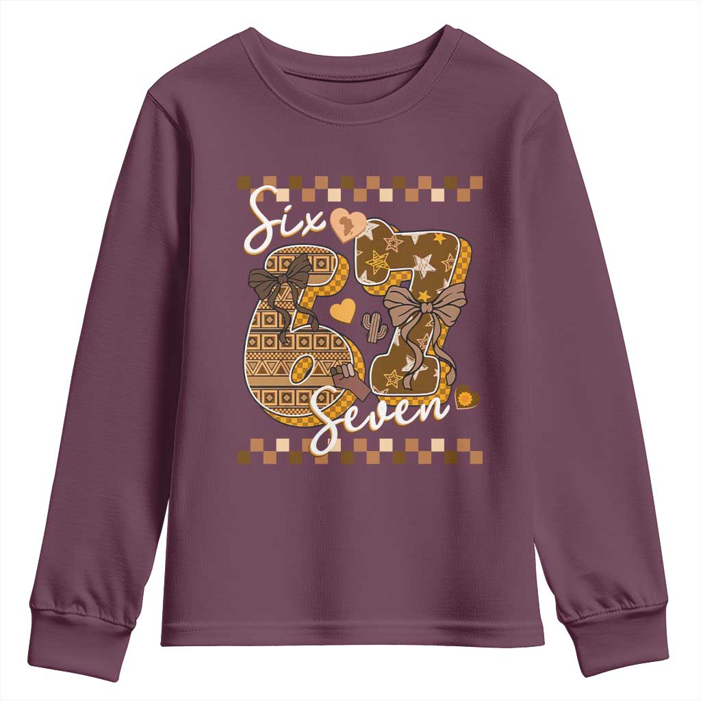 Funny African American Melanin Gift Youth Sweatshirt Six Seven Meme TS12 Maroon Print Your Wear