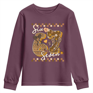 Funny African American Melanin Gift Youth Sweatshirt Six Seven Meme TS12 Maroon Print Your Wear