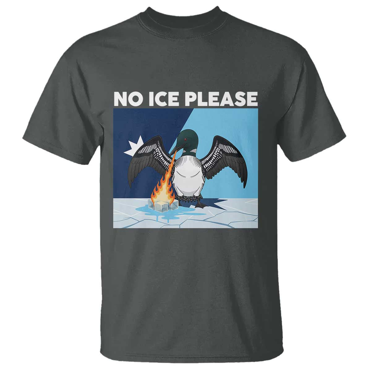 Funny Fire Breathing Loon T Shirt No Ice Please TS12 Dark Heather Print Your Wear