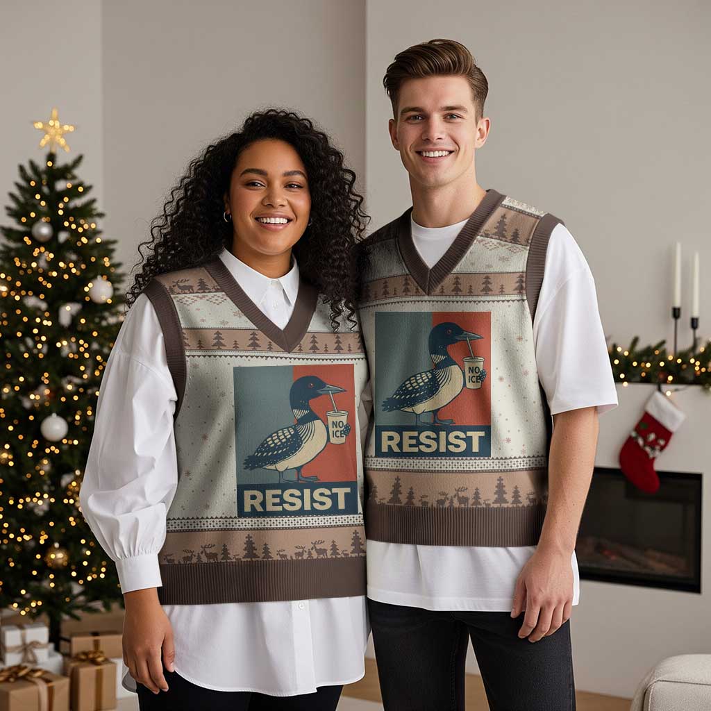 Funny Minnesota Common Loon V-Neck Knit Sweater Vest No Ice Please TS12 Mocha Mousse Print Your Wear