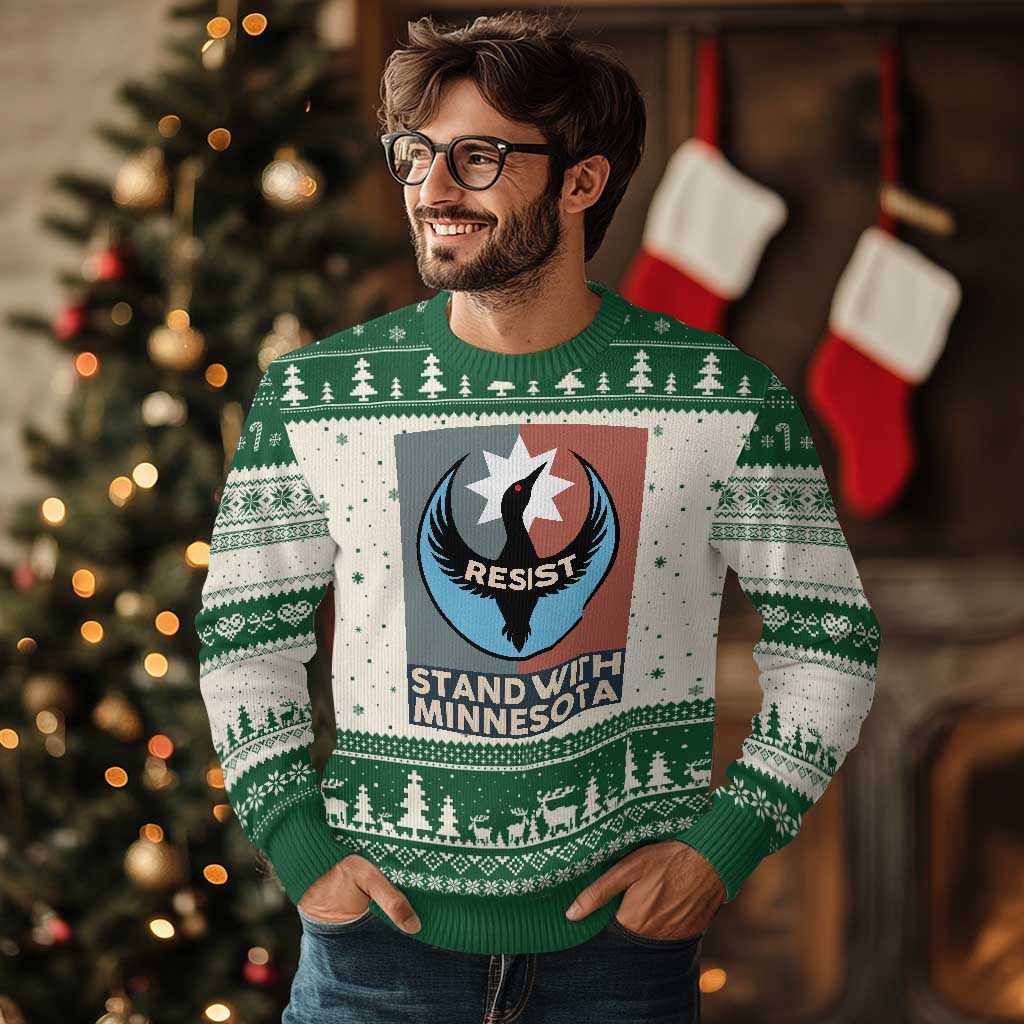 Stand With Minnesota Ugly Christmas Sweater Common Loon Pride Support TS12 Beige Green Print Your Wear