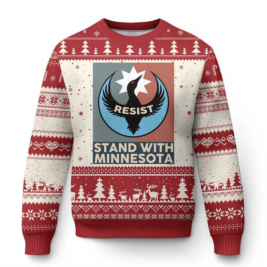 Stand With Minnesota Ugly Christmas Sweater Common Loon Pride Support TS12 Beige Red Print Your Wear