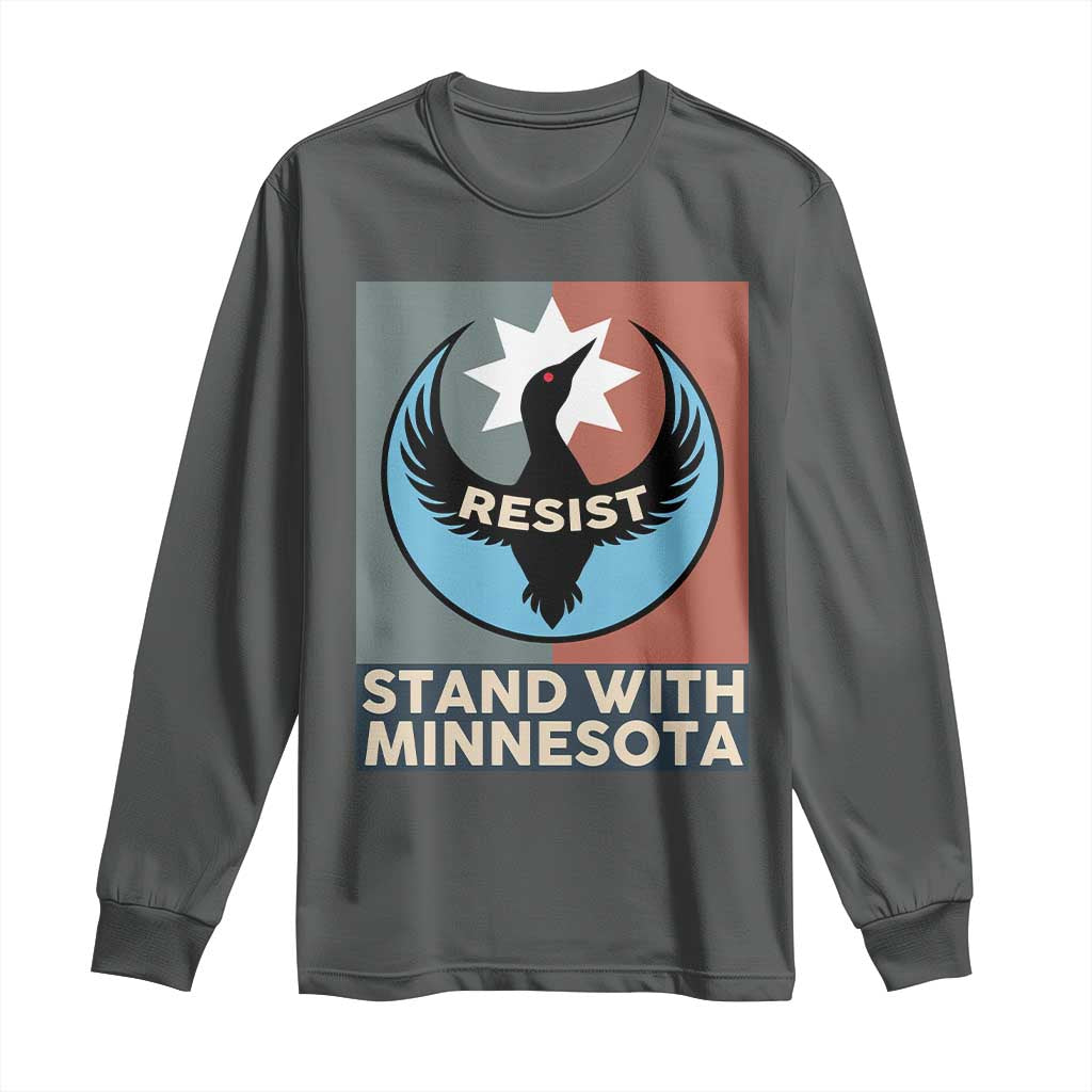 Stand With Minnesota Long Sleeve Shirt Common Loon Pride Support TS12 Dark Heather Print Your Wear