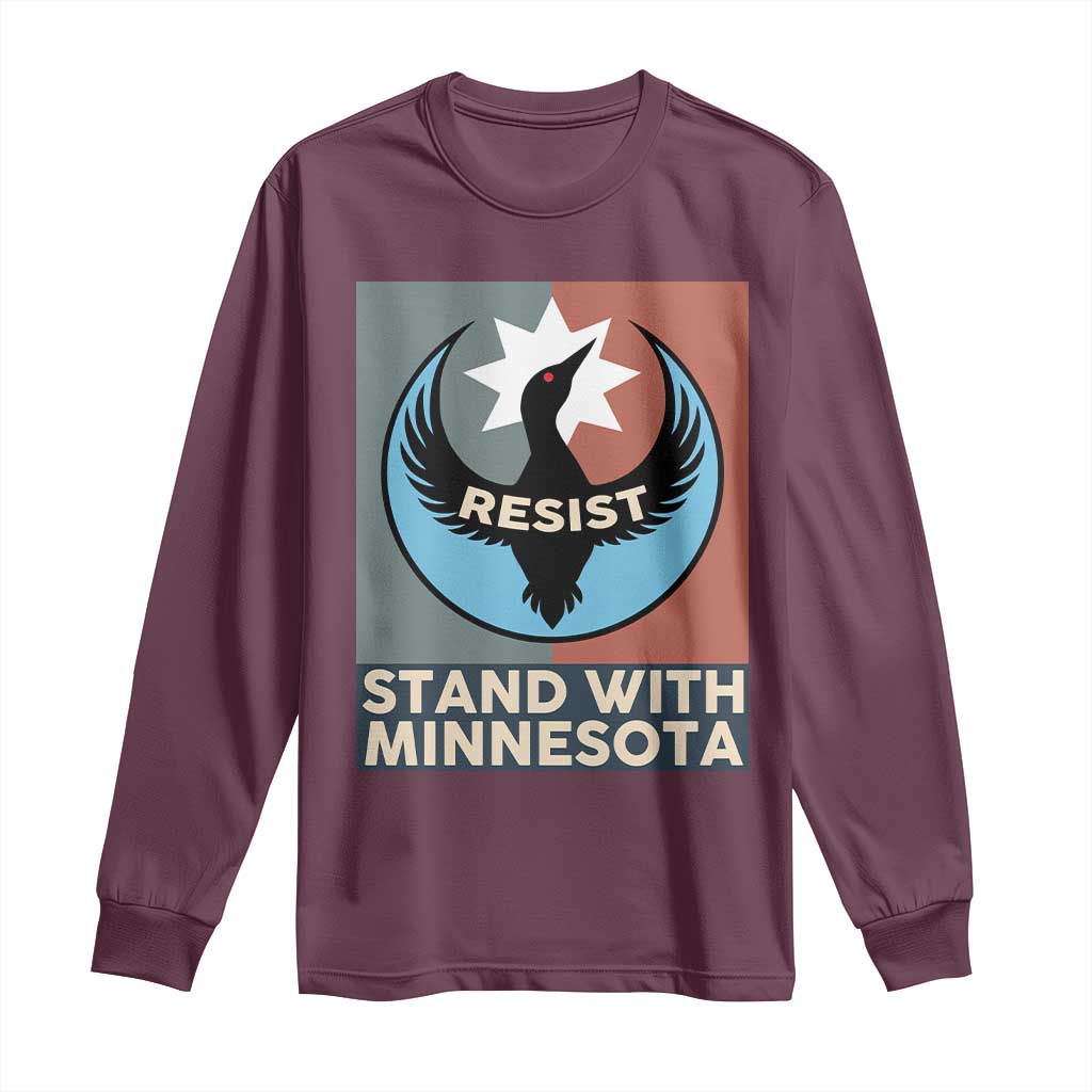 Stand With Minnesota Long Sleeve Shirt Common Loon Pride Support TS12 Maroon Print Your Wear