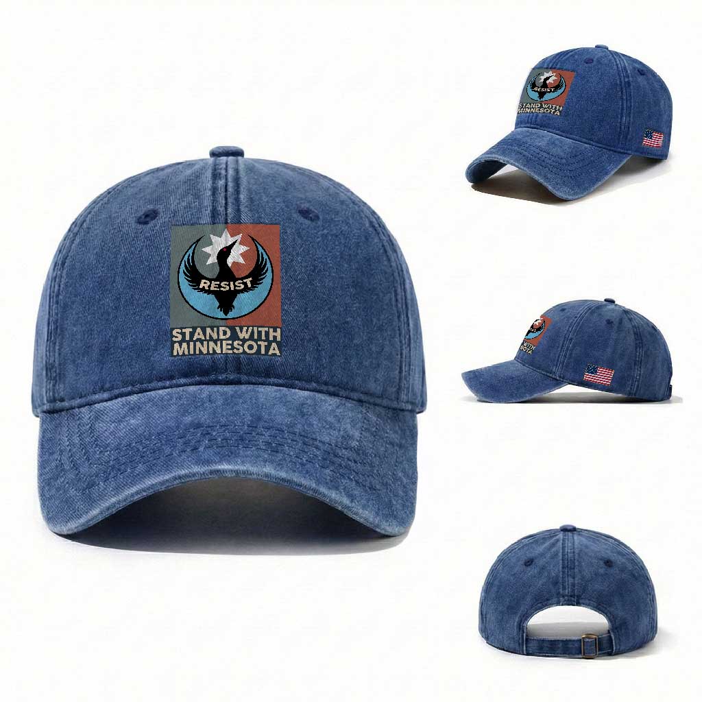 Stand With Minnesota Washed Cotton Baseball Cap Common Loon Pride Support TS12 Washed Cap Universal Fit Royal Blue Print Your Wear