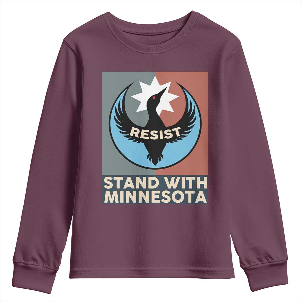 Stand With Minnesota Youth Sweatshirt Common Loon Pride Support TS12 Maroon Print Your Wear