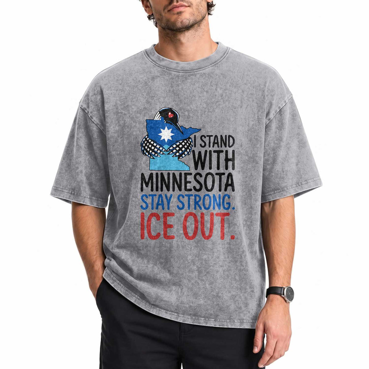 Minnesota Pride Common Loon Washed Cotton T-Shirt Stand With Minnesota Ice Out