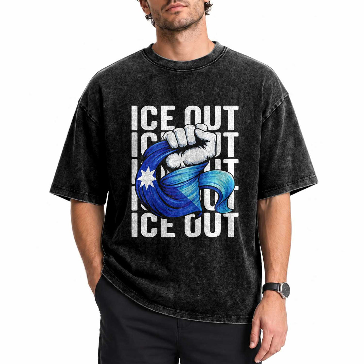 Minnesota Ice Out Washed Cotton T-Shirt Anti Ice Movement Protest
