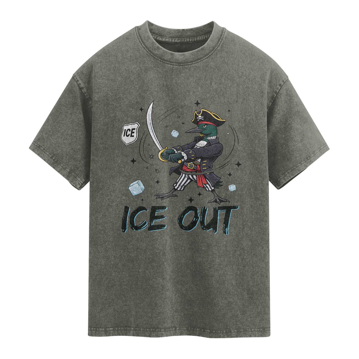 Funny Pirate Common Loon Minnesota Defends Abolish Ice Washed Cotton T-Shirt