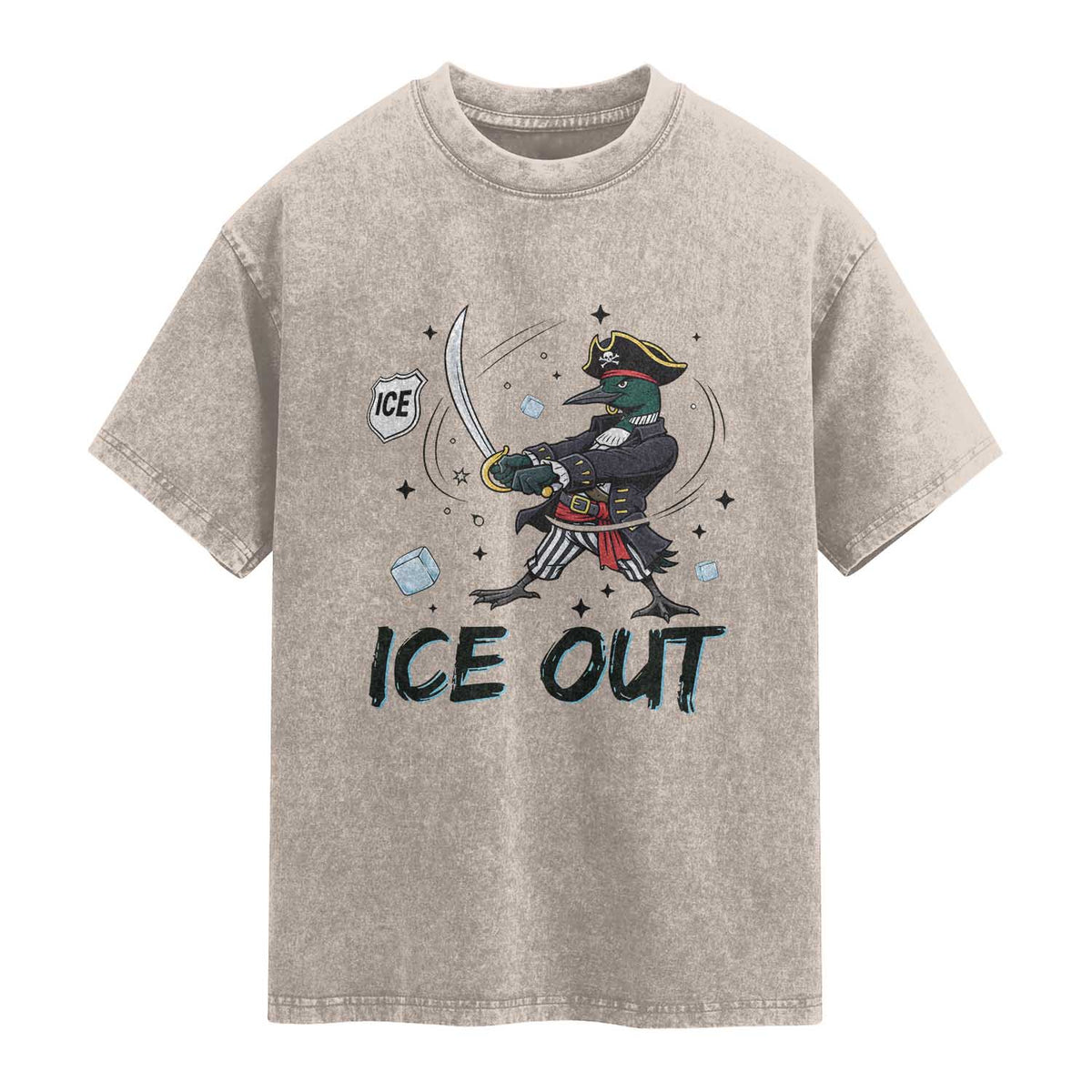 Funny Pirate Common Loon Minnesota Defends Abolish Ice Washed Cotton T-Shirt