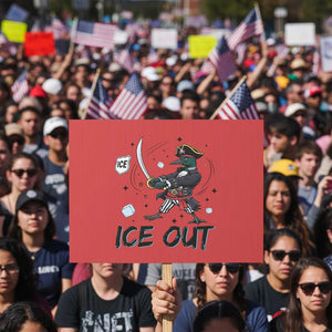 Funny Pirate Common Loon Minnesota Defends Abolish Ice Protest Sign TS12 Horizontal 18" × 24" Red Print Your Wear