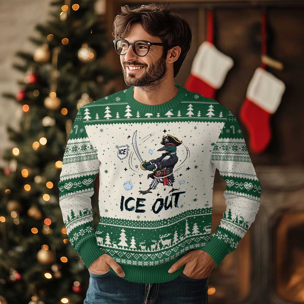 Funny Pirate Common Loon Minnesota Defends Abolish Ice Ugly Christmas Sweater TS12 Beige Green Print Your Wear