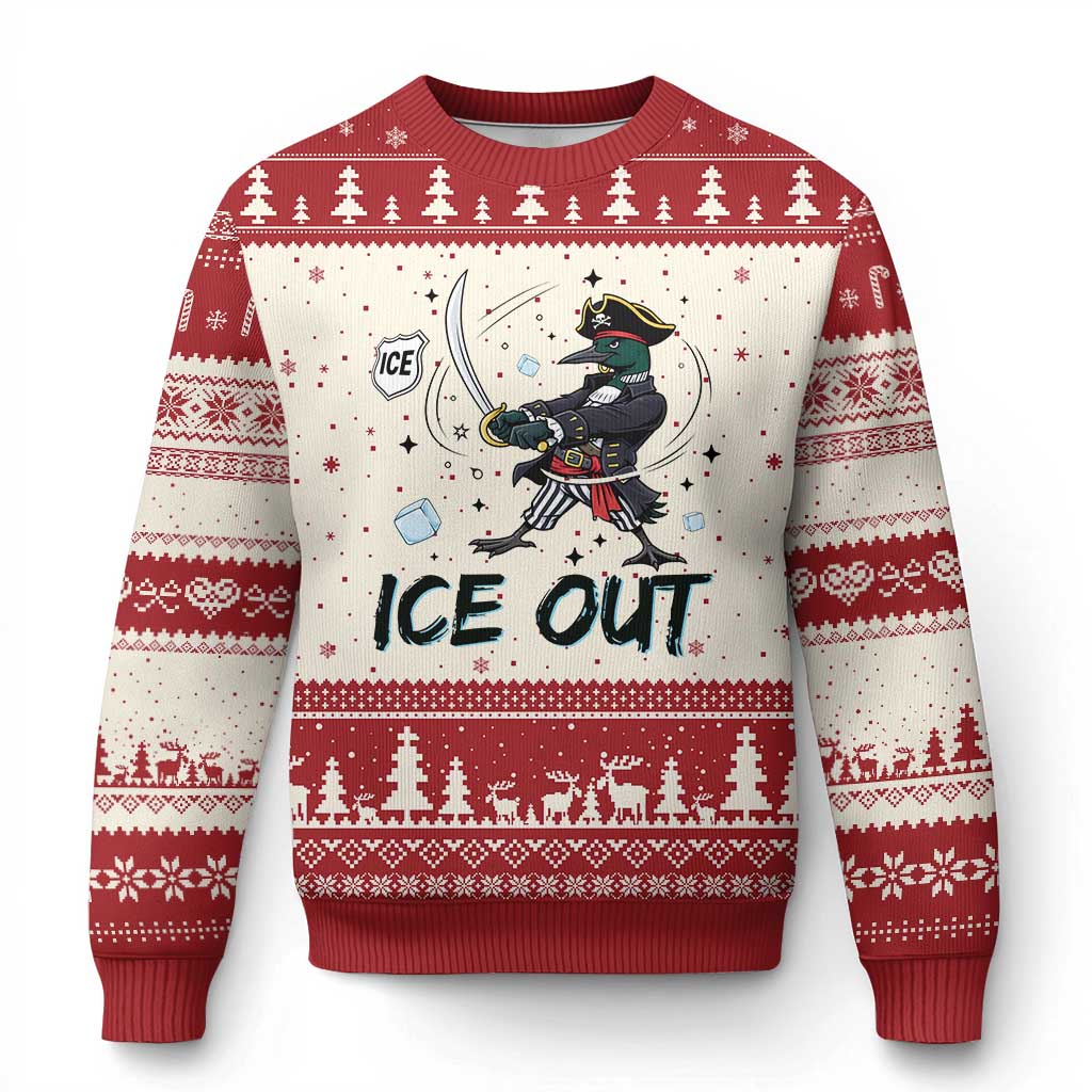 Funny Pirate Common Loon Minnesota Defends Abolish Ice Ugly Christmas Sweater TS12 Beige Red Print Your Wear