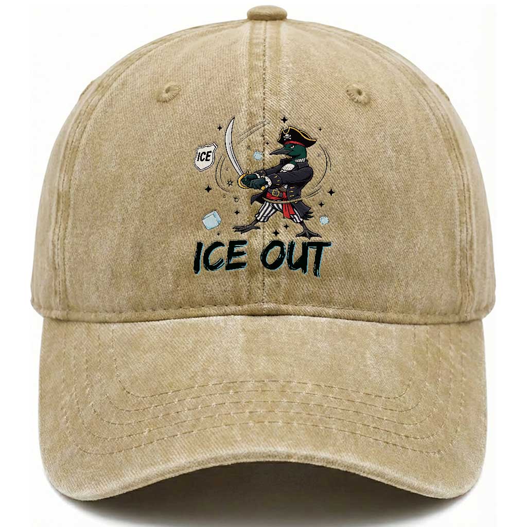 Funny Pirate Common Loon Minnesota Defends Abolish Ice Washed Cotton Baseball Cap TS12 Print Your Wear