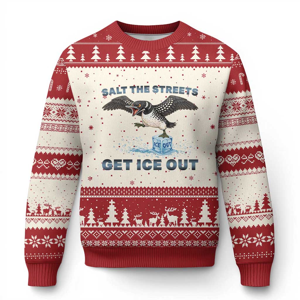 Minnesota Loon Salt The Streets Get Ice Out Ugly Christmas Sweater TS12 Beige Red Print Your Wear