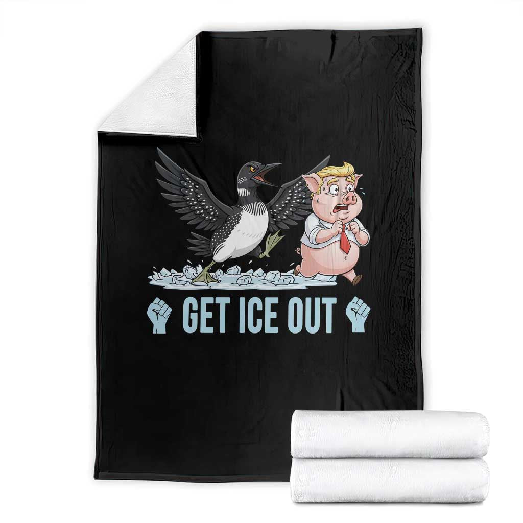 Get Ice Out Throw Blanket Funny Minnesota Loon Chasing Trump Pig TS12 Black Print Your Wear