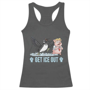 Get Ice Out Racerback Tank Top Funny Minnesota Loon Chasing Trump Pig TS12 Dark Heather Print Your Wear