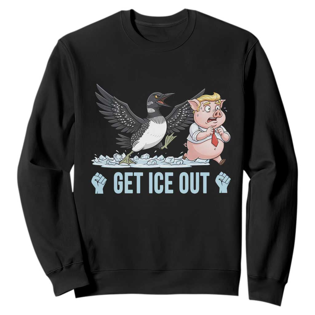 Get Ice Out Sweatshirt Funny Minnesota Loon Chasing Trump Pig TS12 Black Print Your Wear