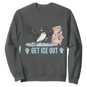 Get Ice Out Sweatshirt Funny Minnesota Loon Chasing Trump Pig TS12 Dark Heather Print Your Wear
